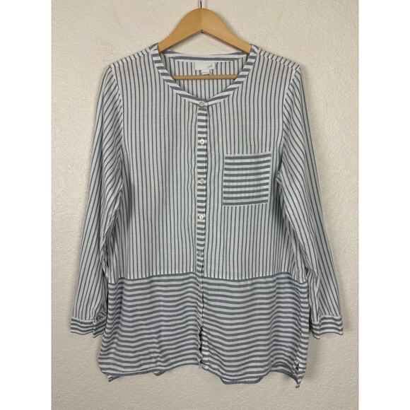 J Jill 100% Cotton Womens Top Sz Large Blue White Beachy Coastal Beach Resort - Picture 3 of 9